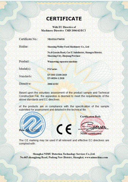 Separador de alimentos - Certificado CE