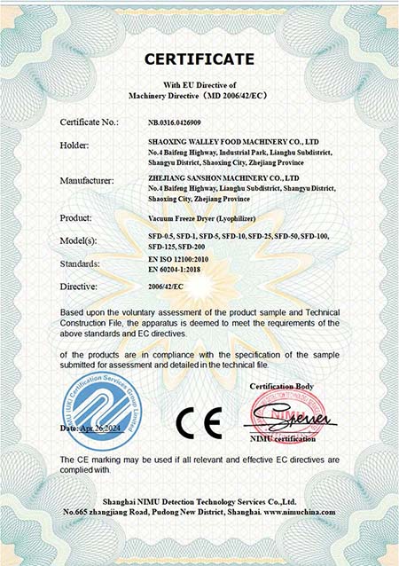 Liofilizador al vacío-Certificado CE